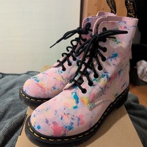 Dr. Martens Pink Rainbow Burst Suede Boots